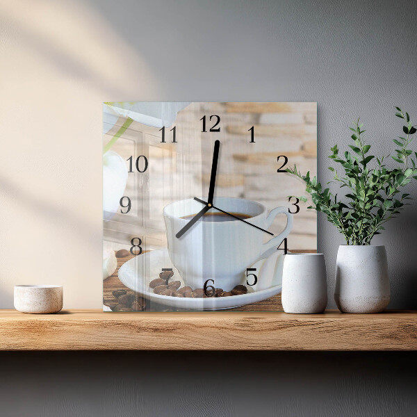 Vierkante glazen wandklok Koffie