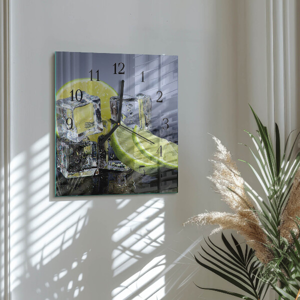 Vierkante glazen wandklok Citrusvruchten