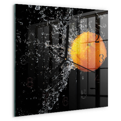 Vierkante glazen wandklok Oranje