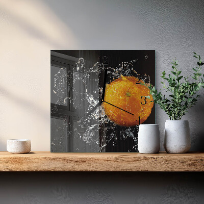Vierkante glazen wandklok Oranje