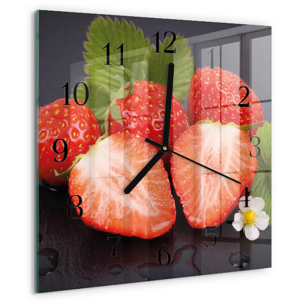 Vierkante glazen wandklok Aardbeien