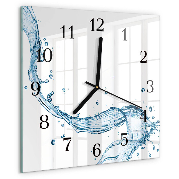 Vierkante glazen wandklok Water