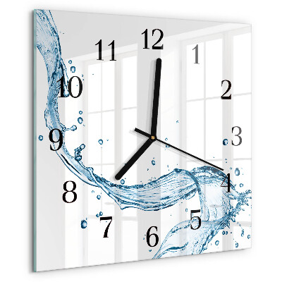 Vierkante glazen wandklok Water