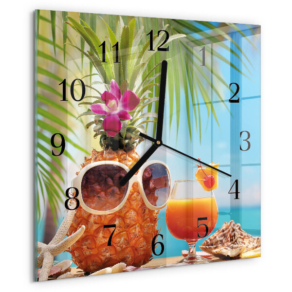 Vierkante glazen wandklok Vakantie