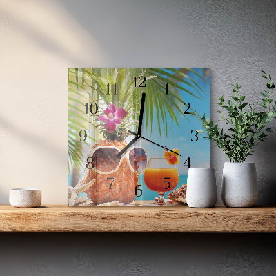 Vierkante glazen wandklok Vakantie