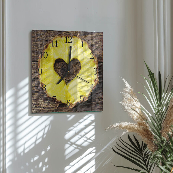 Vierkante glazen wandklok Ananas