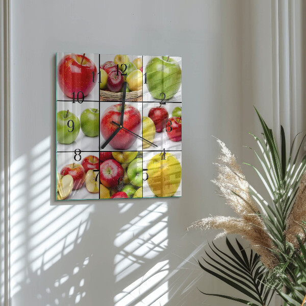 Vierkante glazen wandklok Appels