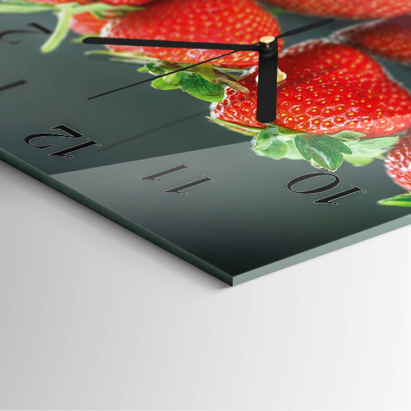 Vierkante glazen wandklok Aardbeien