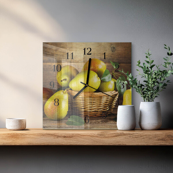 Vierkante glazen wandklok Peren