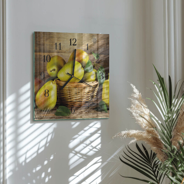 Vierkante glazen wandklok Peren