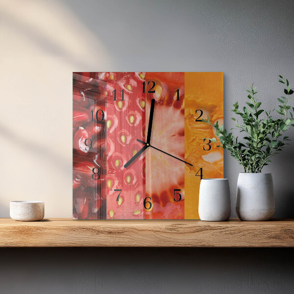 Vierkante glazen wandklok Fruit