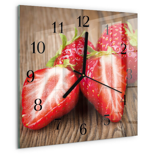 Vierkante glazen wandklok Aardbeien