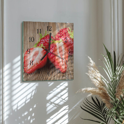 Vierkante glazen wandklok Aardbeien
