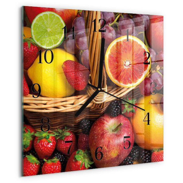 Vierkante glazen wandklok Fruit
