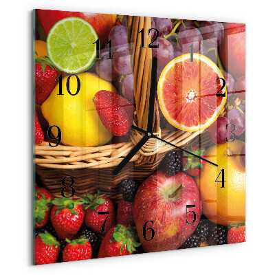 Vierkante glazen wandklok Fruit
