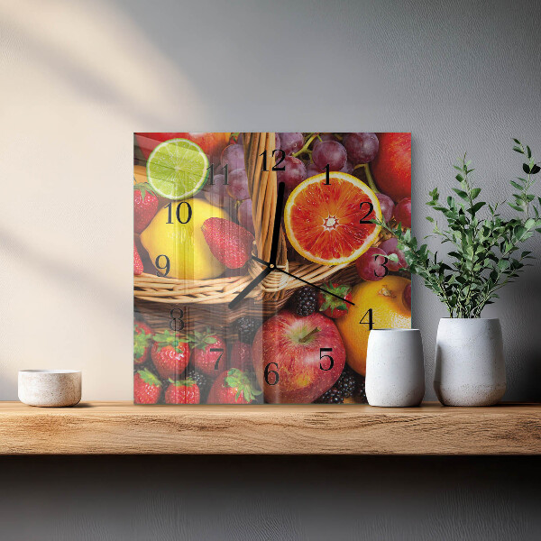Vierkante glazen wandklok Fruit