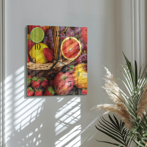 Vierkante glazen wandklok Fruit