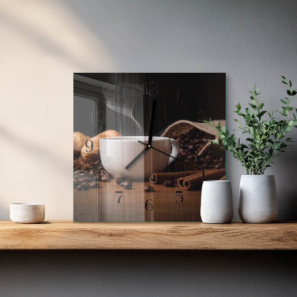 Vierkante glazen wandklok Koffie