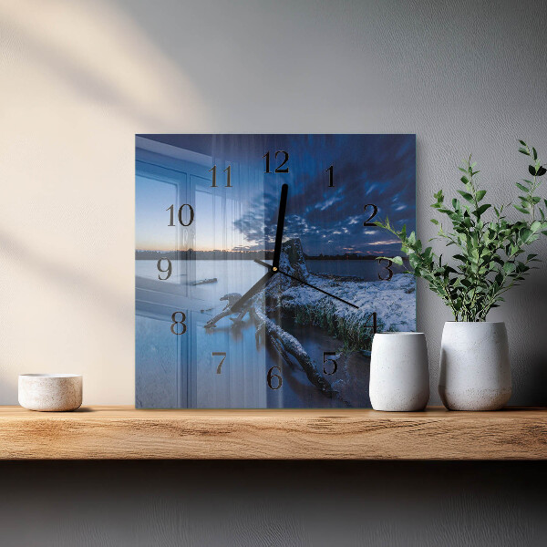 Vierkante glazen wandklok Landschap