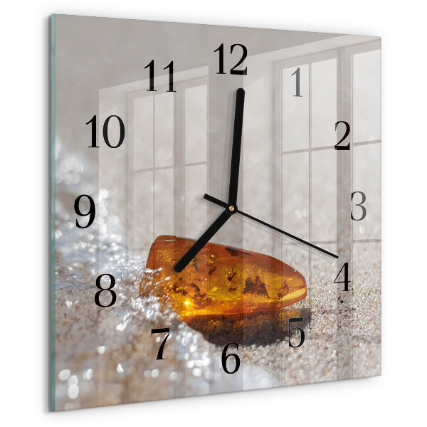 Vierkante glazen wandklok Amber