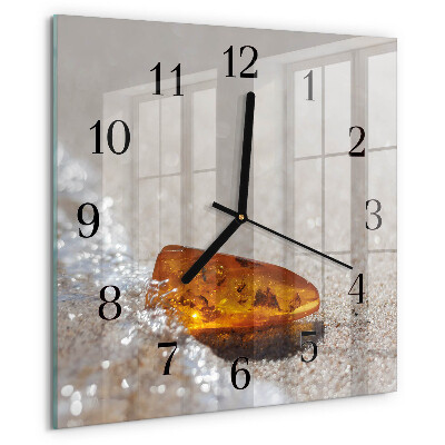 Vierkante glazen wandklok Amber