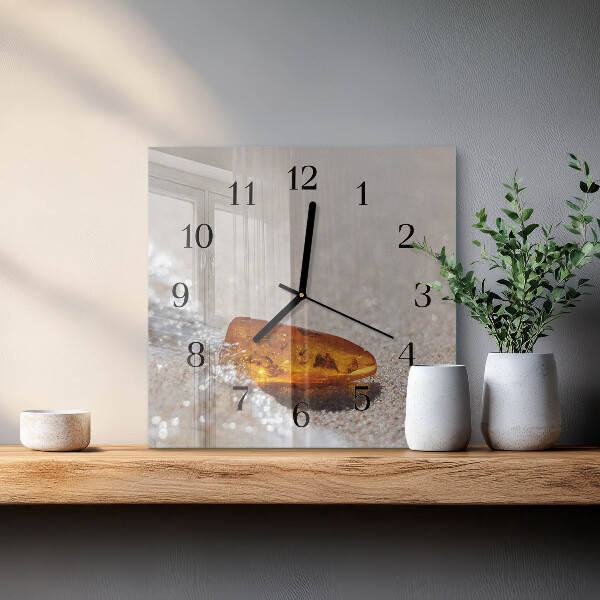 Vierkante glazen wandklok Amber