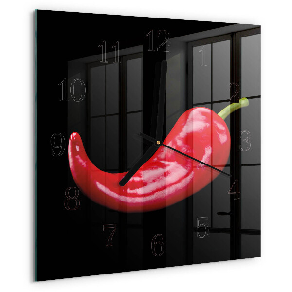 Vierkante glazen wandklok Chilipepers