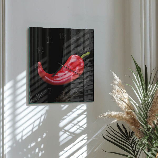Vierkante glazen wandklok Chilipepers
