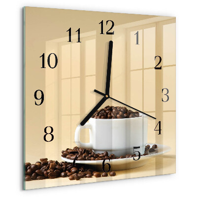 Vierkante glazen wandklok Koffie