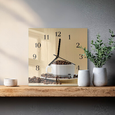 Vierkante glazen wandklok Koffie