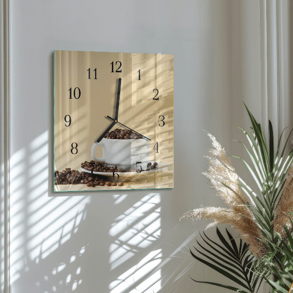 Vierkante glazen wandklok Koffie