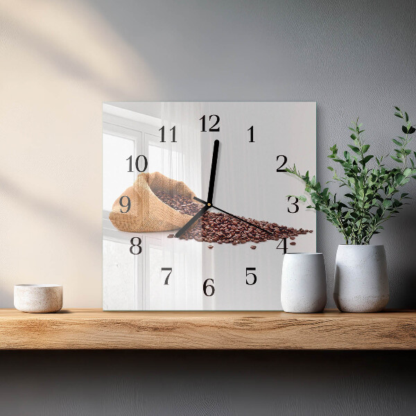 Vierkante glazen wandklok Koffiebonen