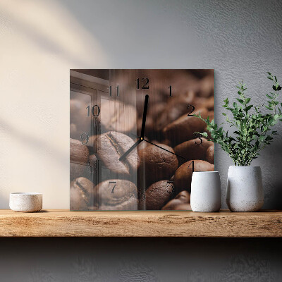 Vierkante glazen wandklok Koffiebonen