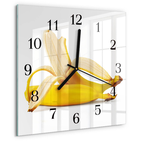 Vierkante glazen wandklok Bananen