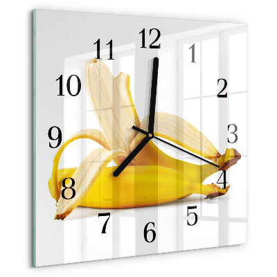 Vierkante glazen wandklok Bananen