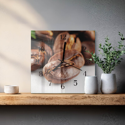 Vierkante glazen wandklok Koffiebonen