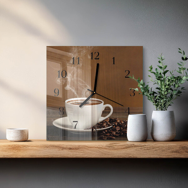 Vierkante glazen wandklok Koffie