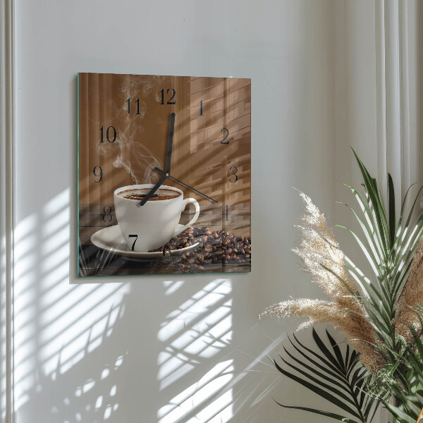 Vierkante glazen wandklok Koffie