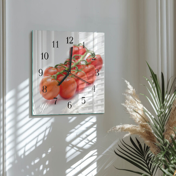 Vierkante glazen wandklok Tomaten