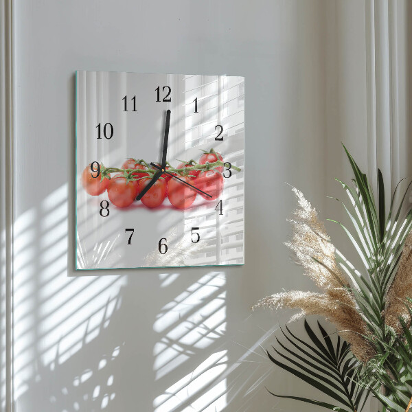 Vierkante glazen wandklok Tomaten