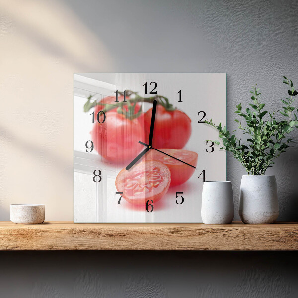 Vierkante glazen wandklok Tomaten