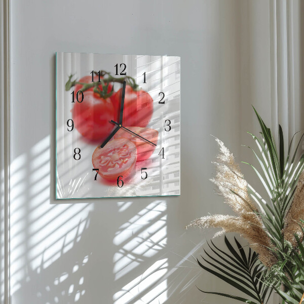 Vierkante glazen wandklok Tomaten