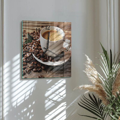 Vierkante glazen wandklok Koffie