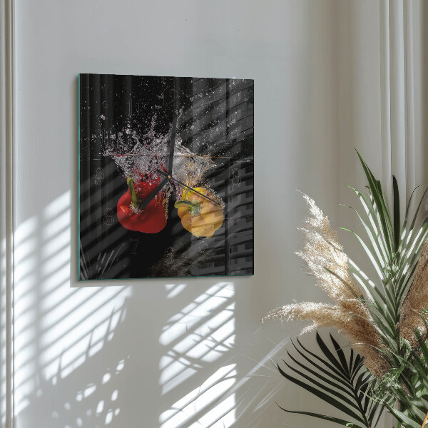 Vierkante glazen wandklok Peper