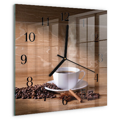 Vierkante glazen wandklok Koffie