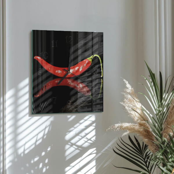 Vierkante glazen wandklok Chilipepers