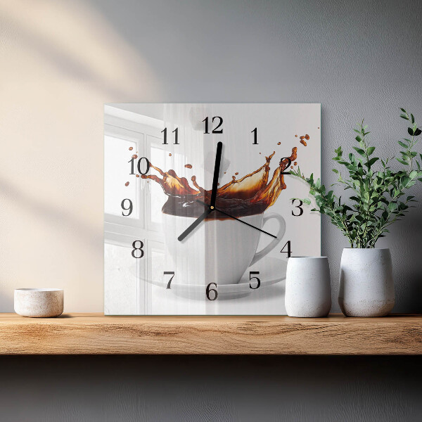 Vierkante glazen wandklok Koffie