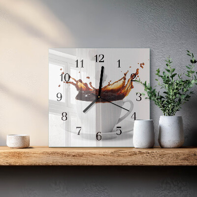 Vierkante glazen wandklok Koffie
