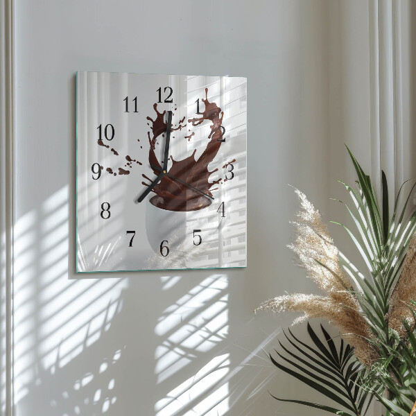 Vierkante glazen wandklok Koffie