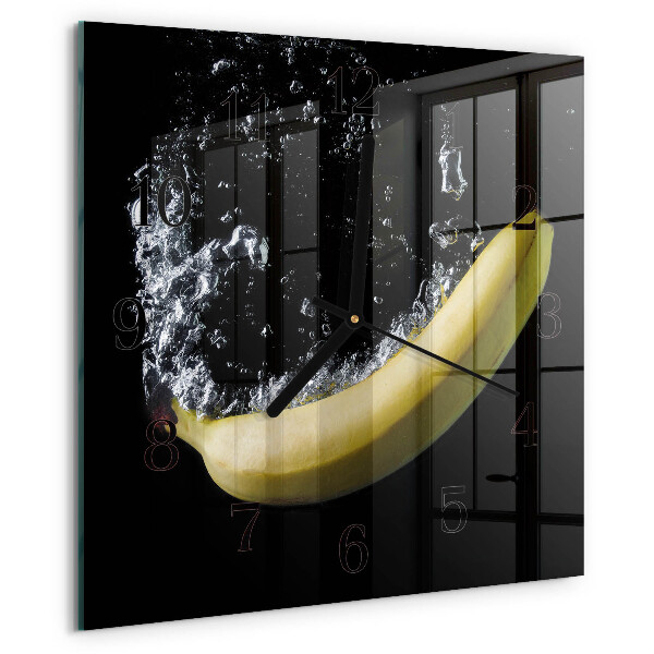 Vierkante glazen wandklok Banaan